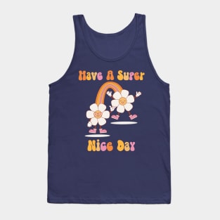 Have a Nice Day with a Rainbow and Happy Flowers in Retro Colors Tank Top